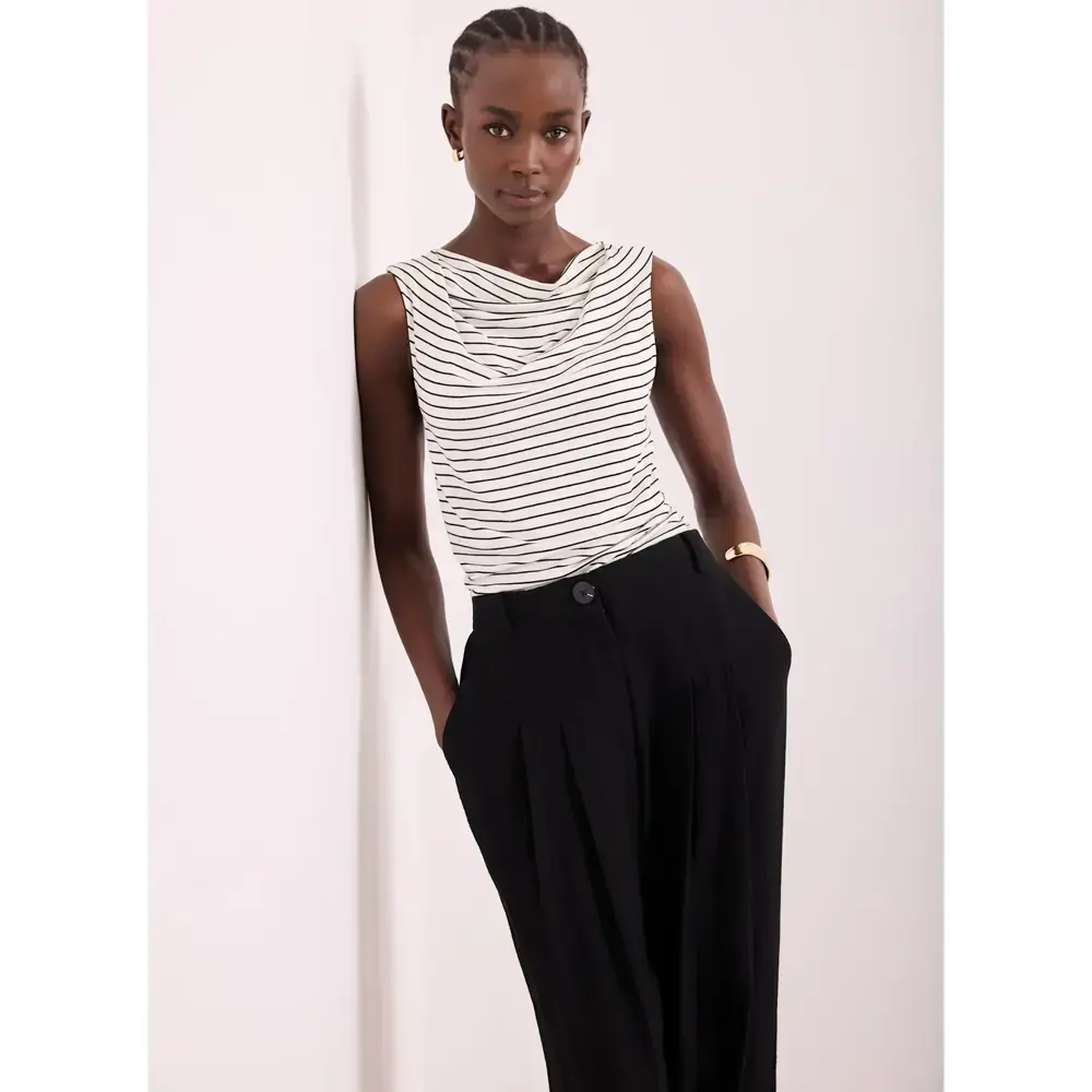 Mint Velvet White & Black Stripe Cowl Neck Top
